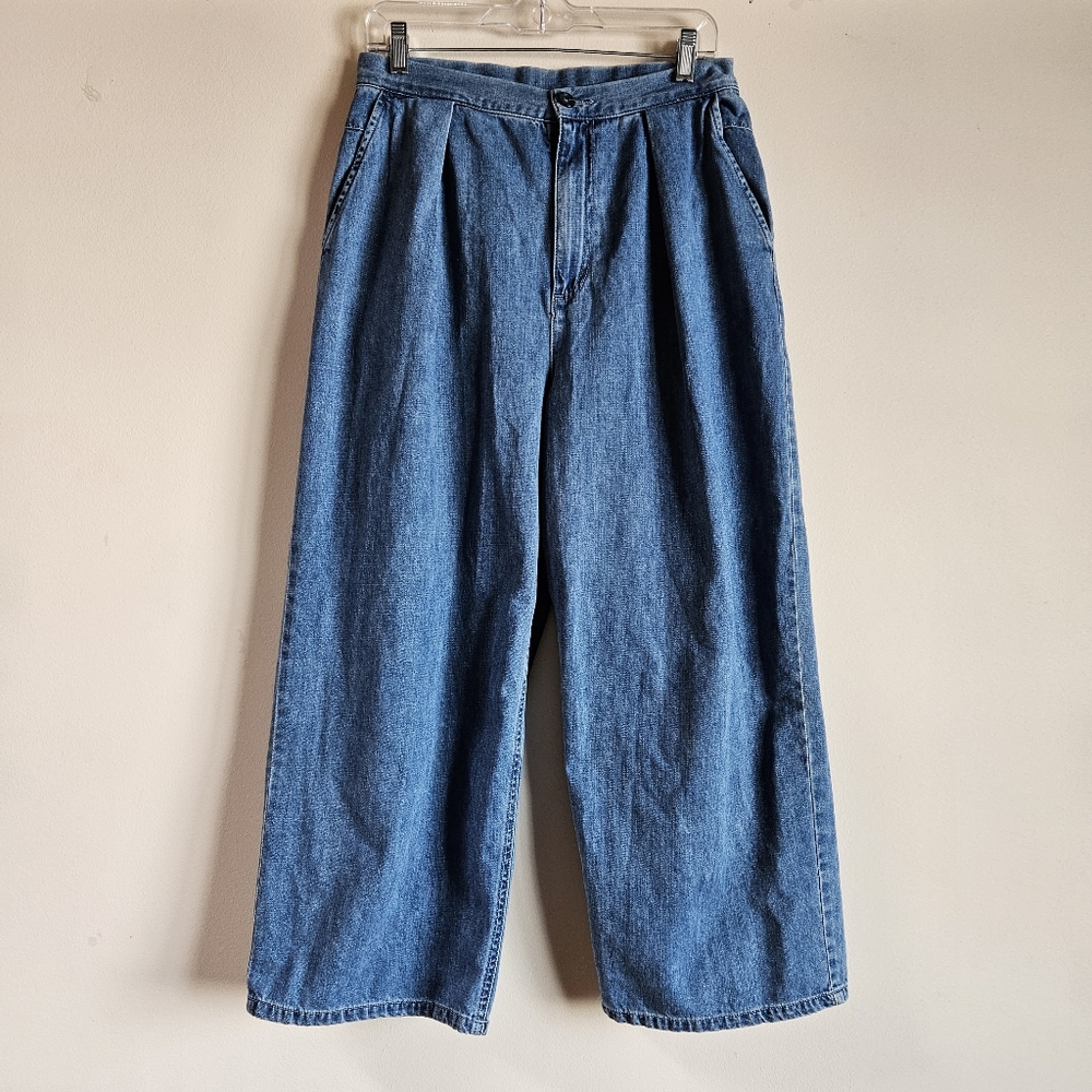 Free People Pleated Cropped Wide-Leg Jeans - Sz M